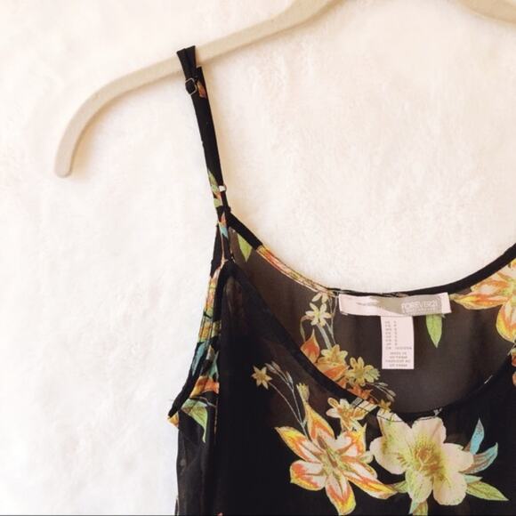 Forever 21 Black Flower Spaghetti-Strap Adjustable Top - Picture 5 of 6